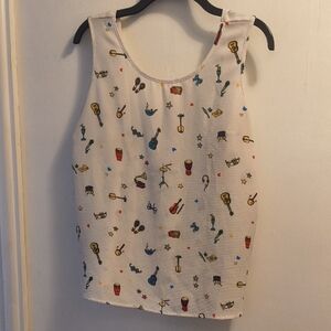 Timing White Tank Top with Colorful Instrument Print